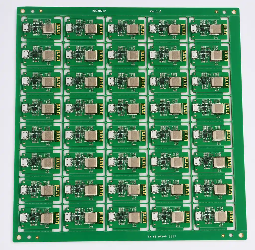 IoT PCB panelization showing multiple boards arranged for cost-efficient manufacturing