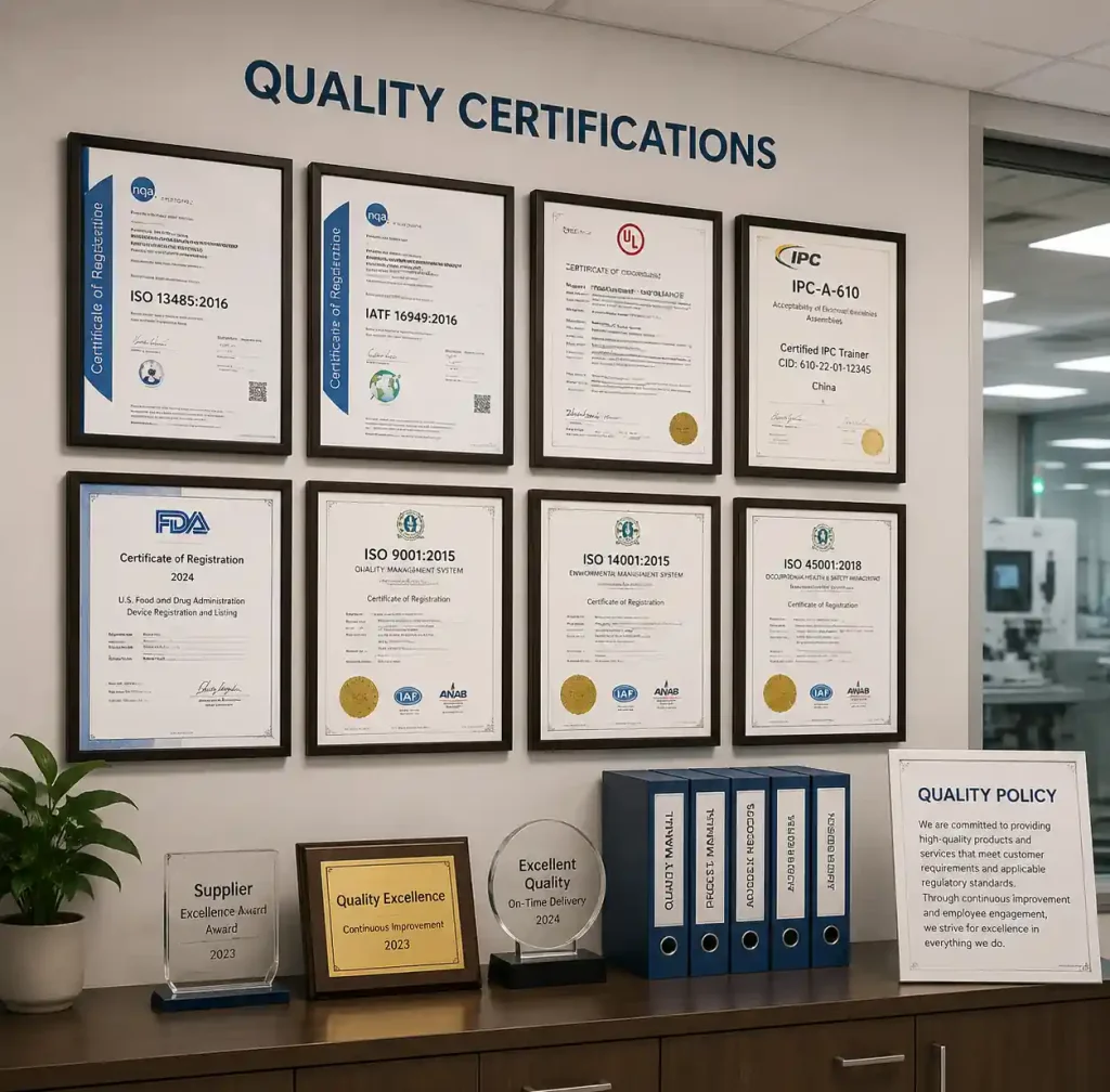 Medical PCB manufacturer certifications ISO 13485 IATF 16949 UL recognition