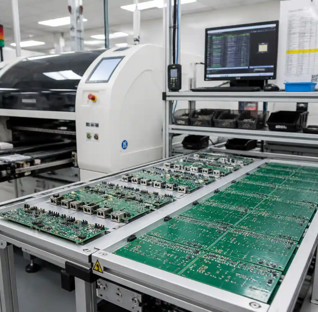 Low volume PCB assembly batch showing small quantity production run