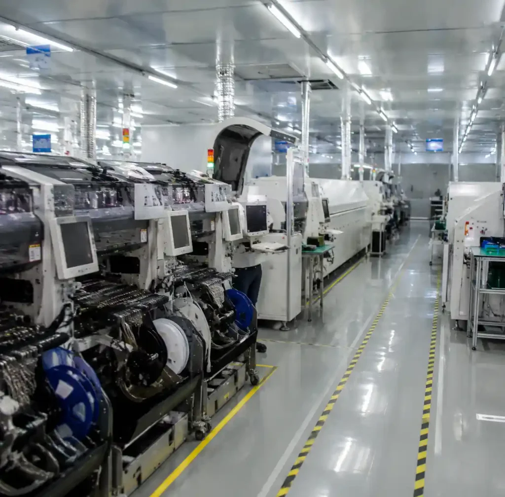 Modern PCB assembly production line with SMT equipment