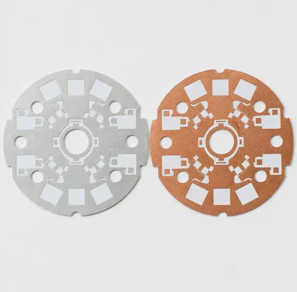 Aluminum and copper metal core PCB substrates side by side comparison