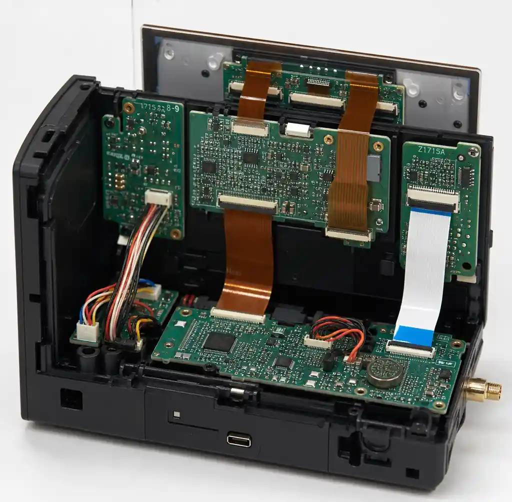 Traditional multi-board system with rigid PCBs, connectors and cable assemblies