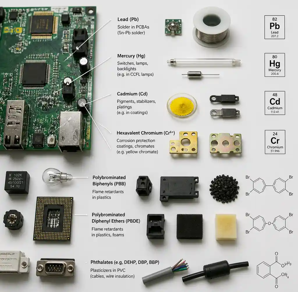 Hazardous substances restricted by RoHS directive in electronics