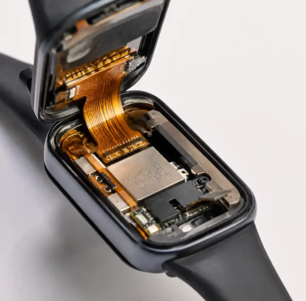 Flex PCB assembly in smartwatch wearable device