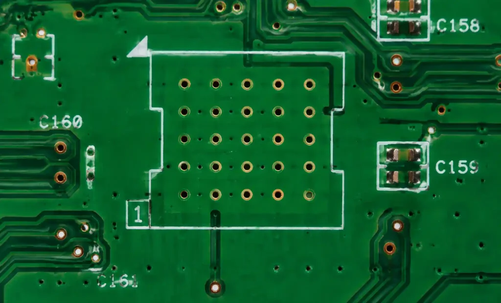 Thermal via array placement under QFN power component on PCB