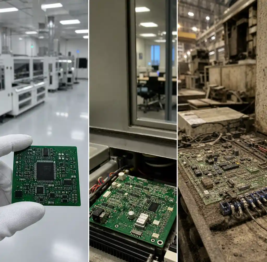PCB pollution degree environments showing clean versus industrial contamination conditions
