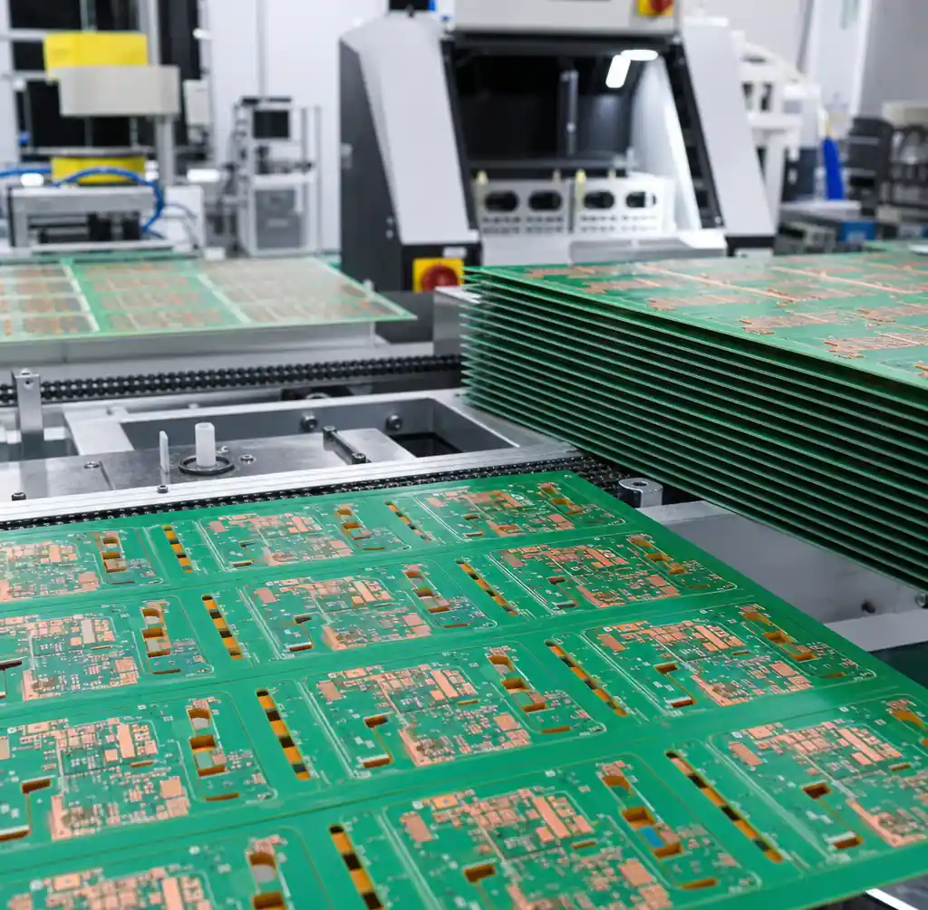 Rigid-flex PCB production panels showing volume manufacturing
