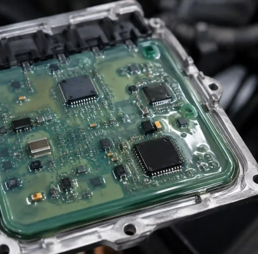 Silicone coated automotive PCB for high temperature applications