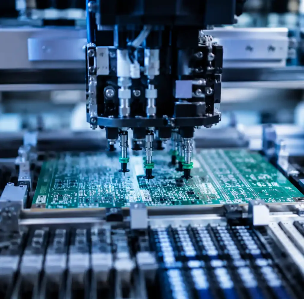 SMT pick-and-place machine placing components on PCB
