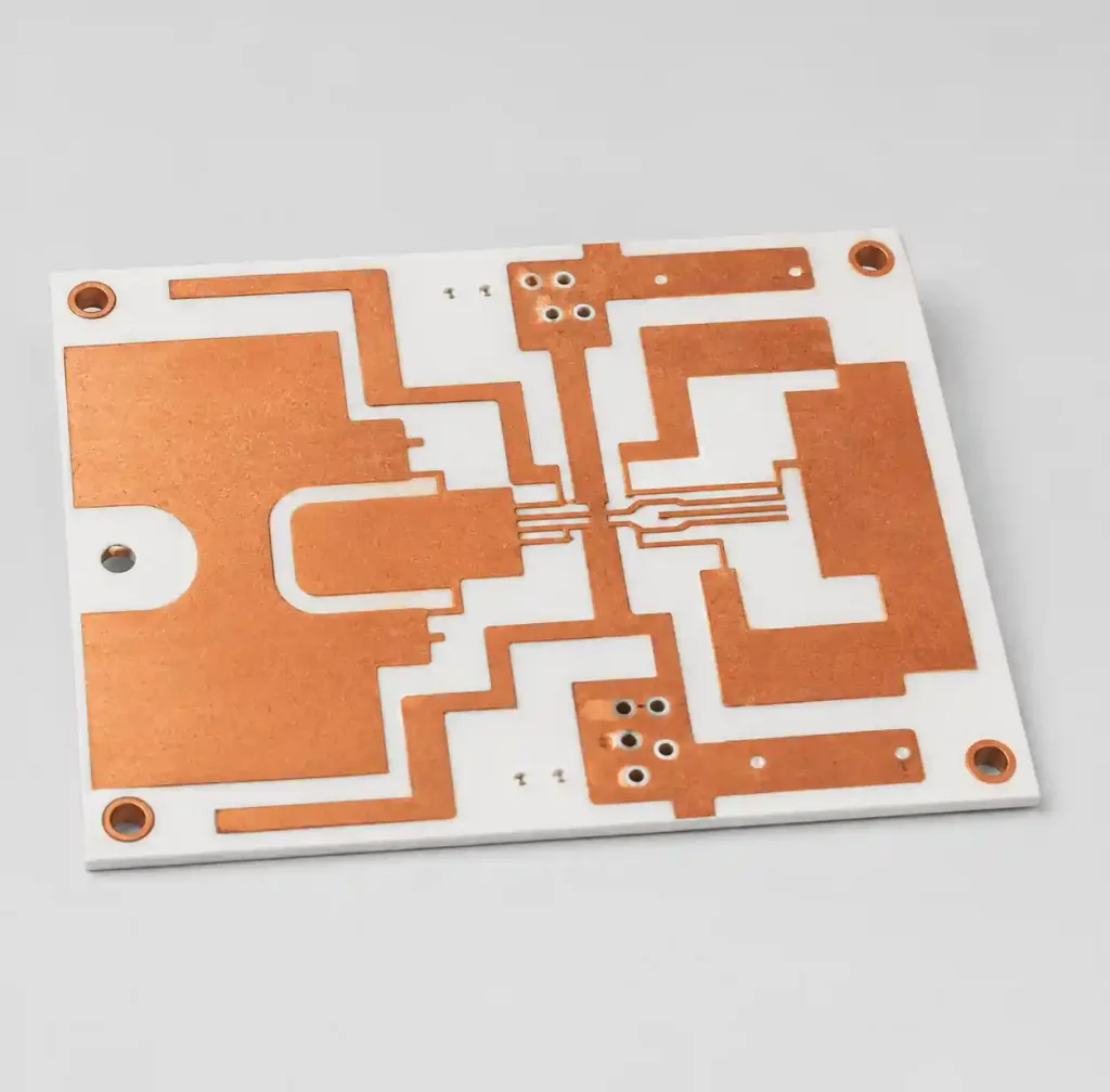 Ceramic PCB substrate showing DBC copper pattern and white ceramic base