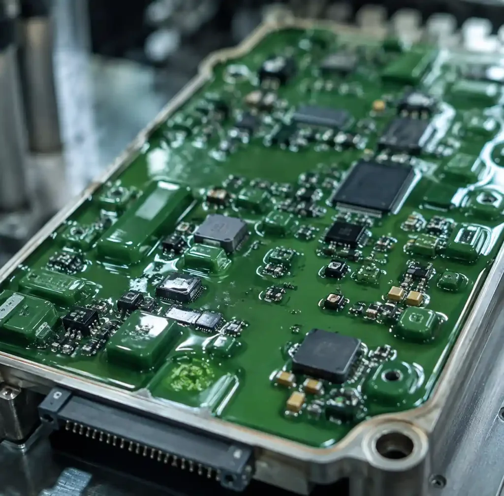 Epoxy conformal coating on chemical resistant PCB