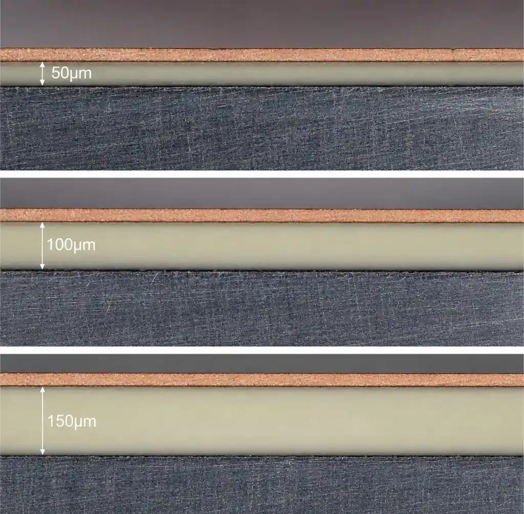 MCPCB dielectric layer thickness samples showing different isolation levels