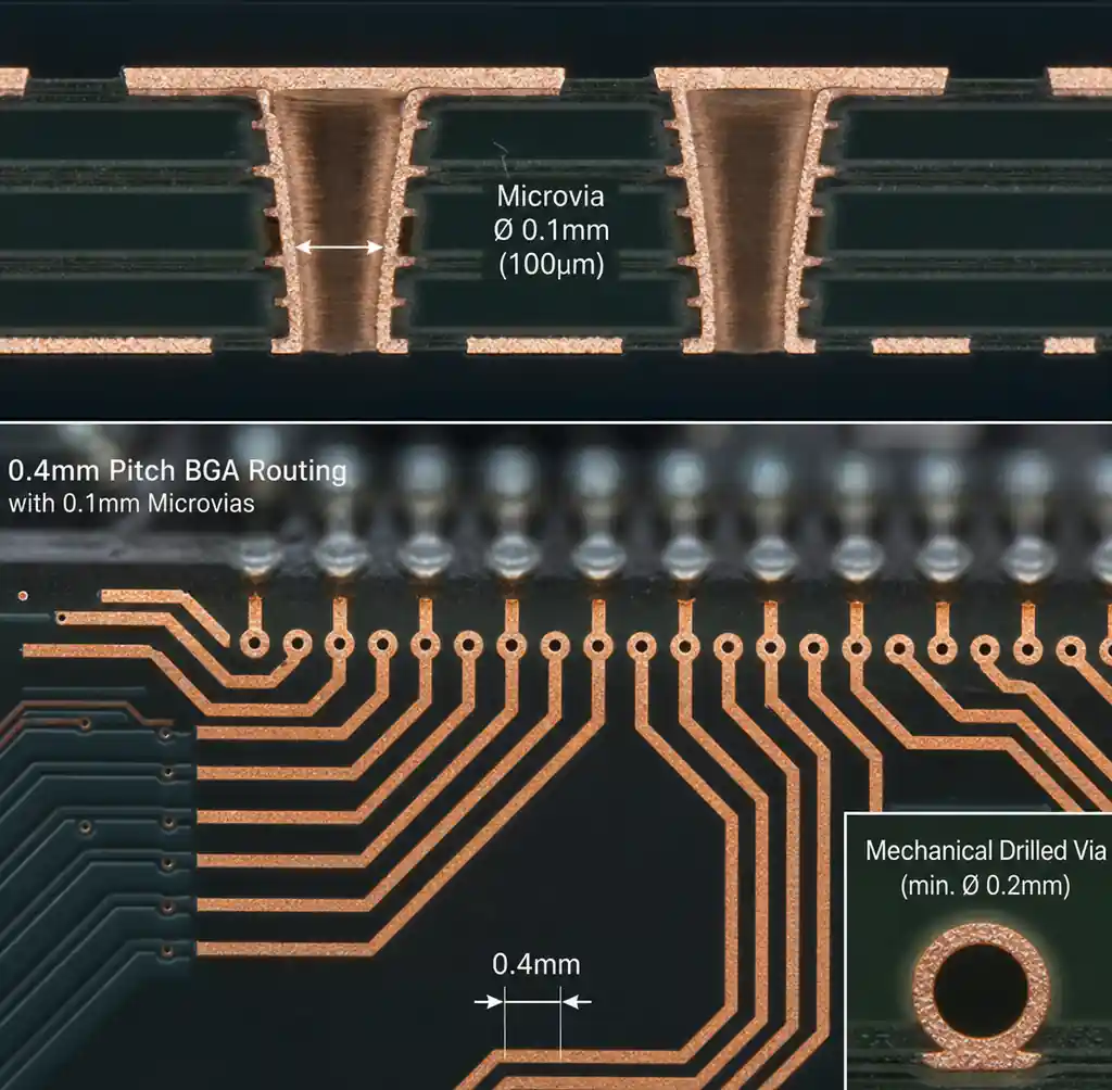 Laser-drilled microvias enabling fine-pitch BGA component breakout routing