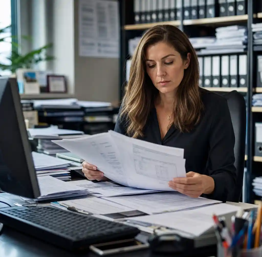 Customs broker reviewing commercial invoices and import documentation for PCB shipments