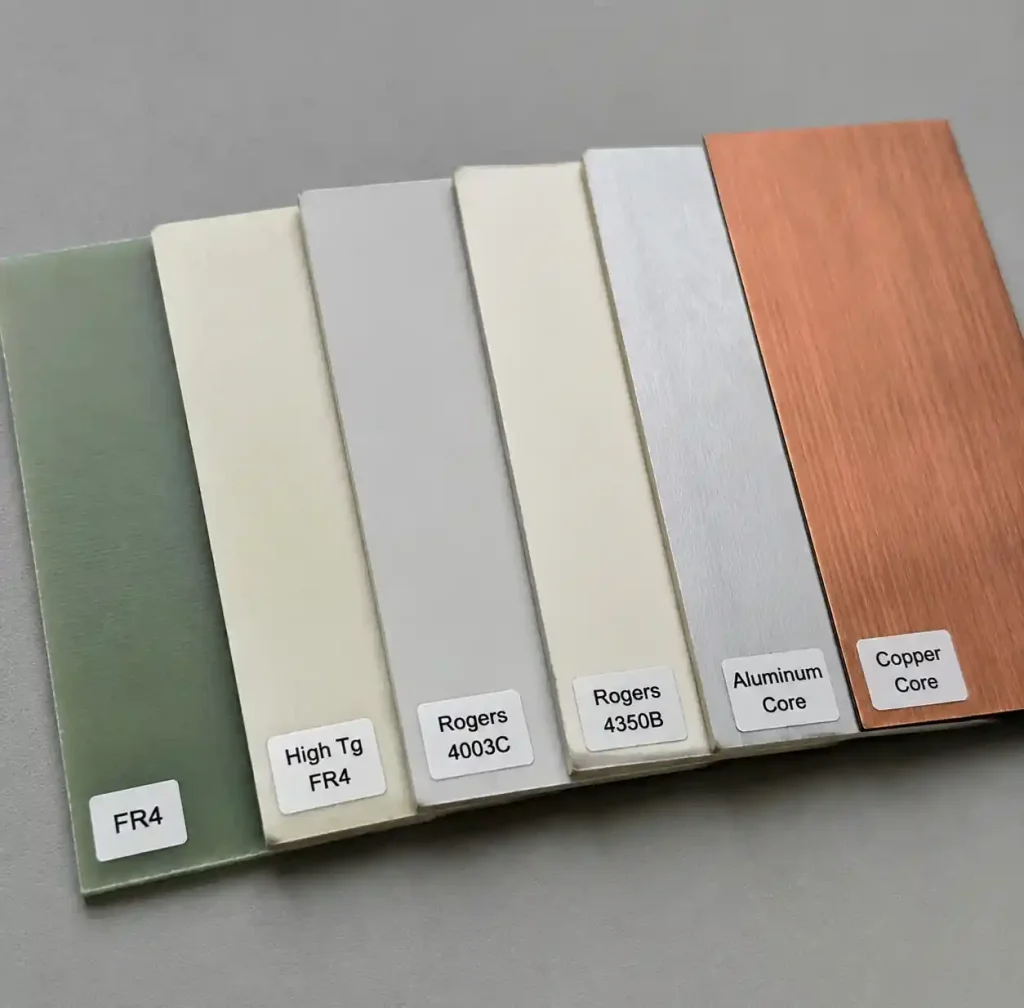 Different PCB substrate materials including FR4 and specialty laminates