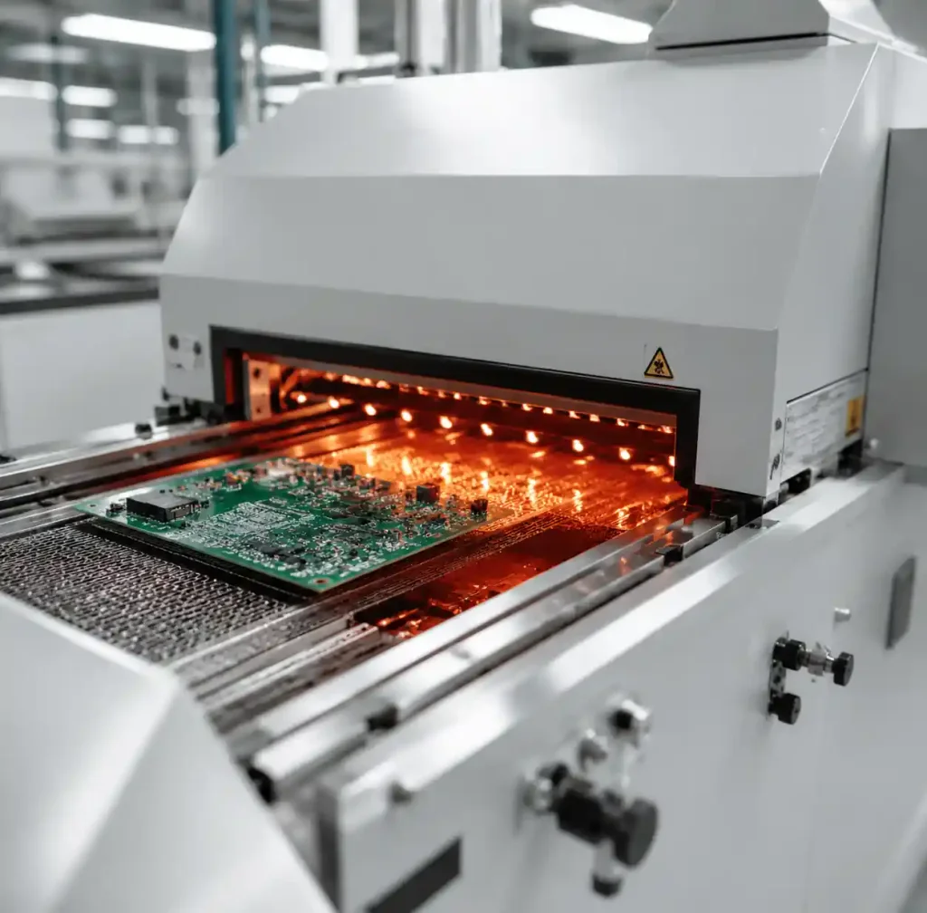 Reflow soldering oven with PCB assembly