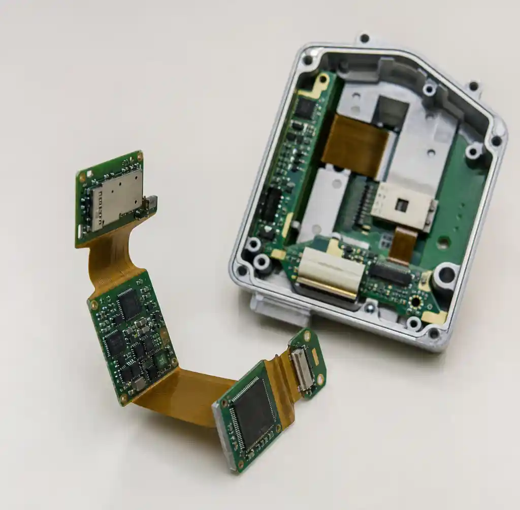 Rigid-flex PCB demonstrating compact 3D packaging and space savings