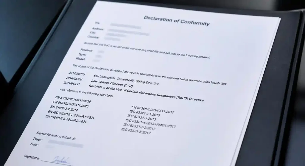 Declaration of Conformity document for CE marked PCB products