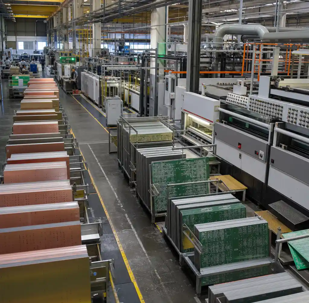 PCB manufacturing facility production floor showing lead time and production timeline workflow