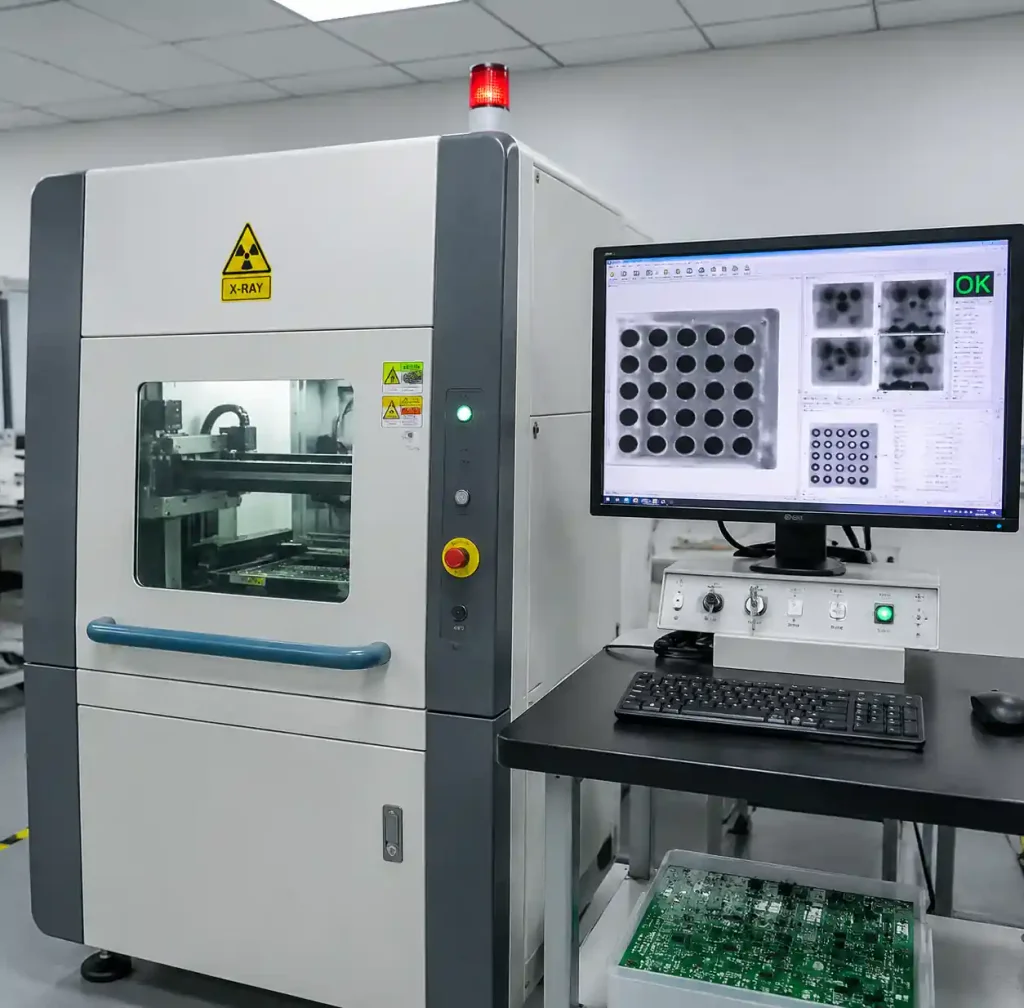 X-ray inspection system examining BGA component on PCB