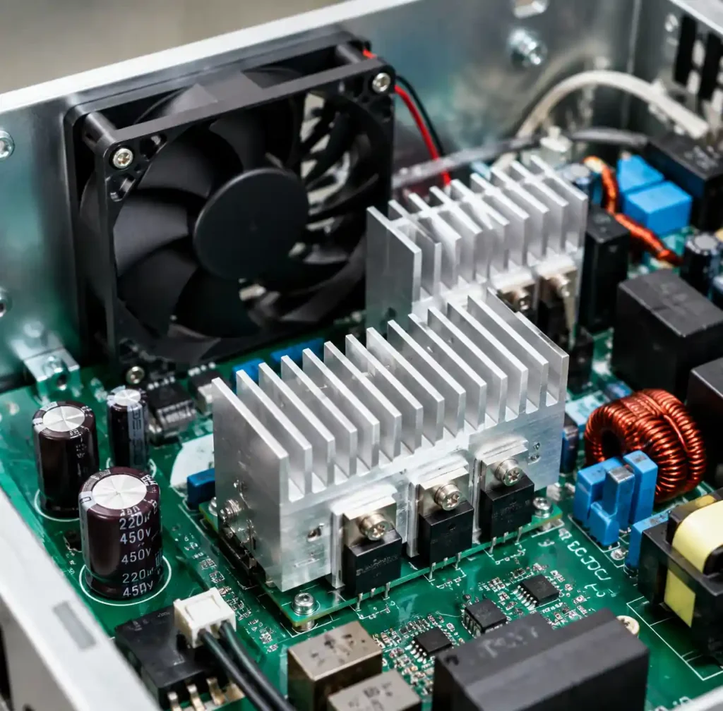 Active cooling with fan and heat sink on power PCB