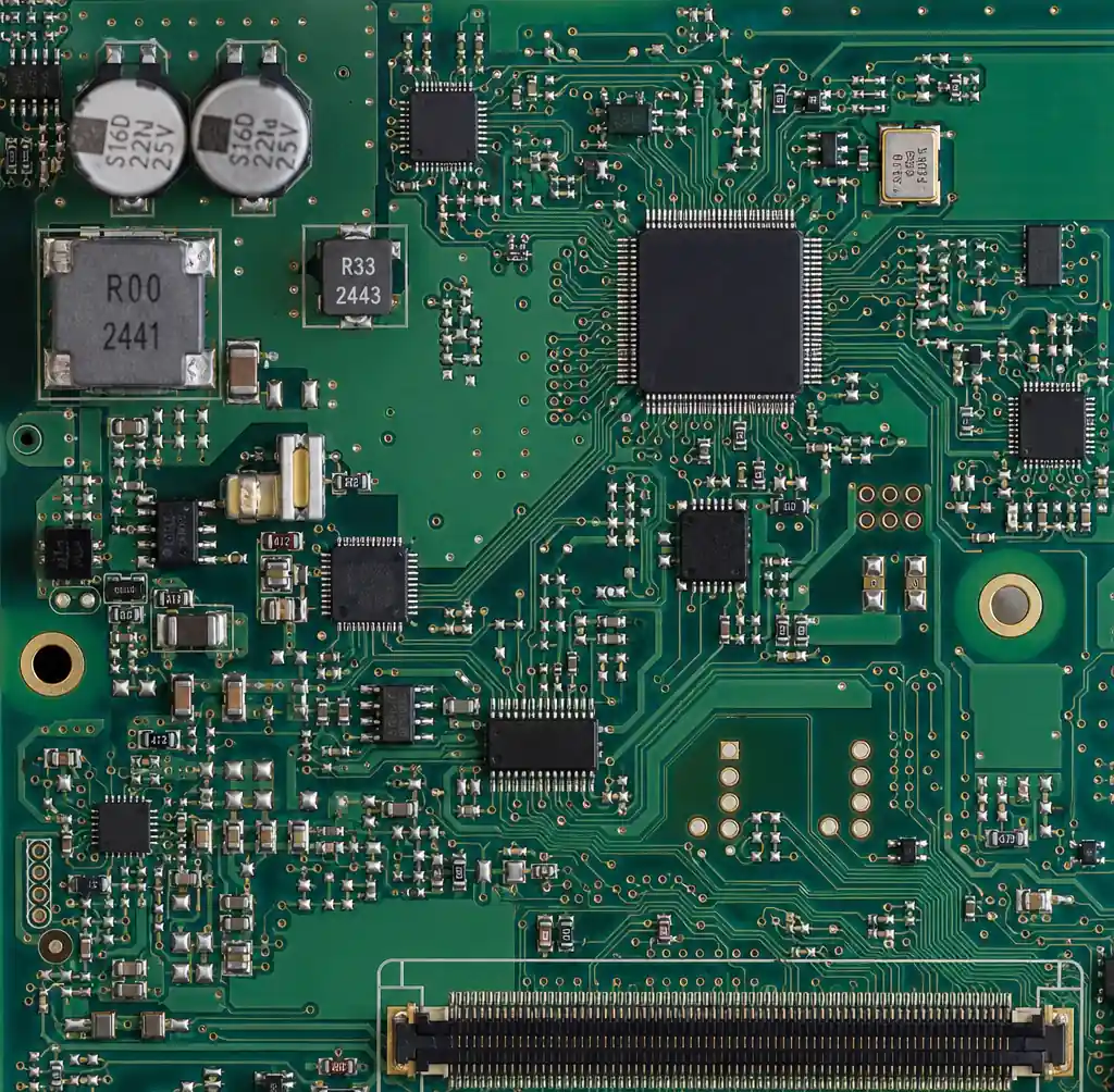 PCB layout design showing EMC compliance features