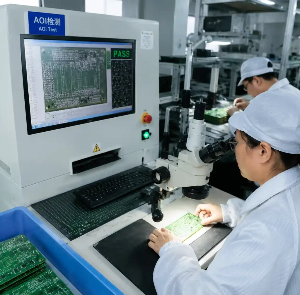 PCB quality inspection and IPC standards testing with inspection equipment and multilayer circuit boards