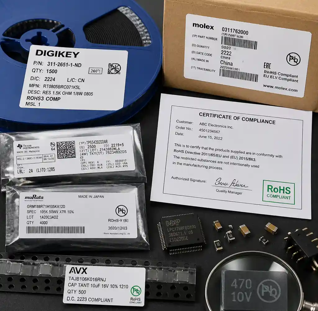 RoHS-compliant electronic components with certification marking