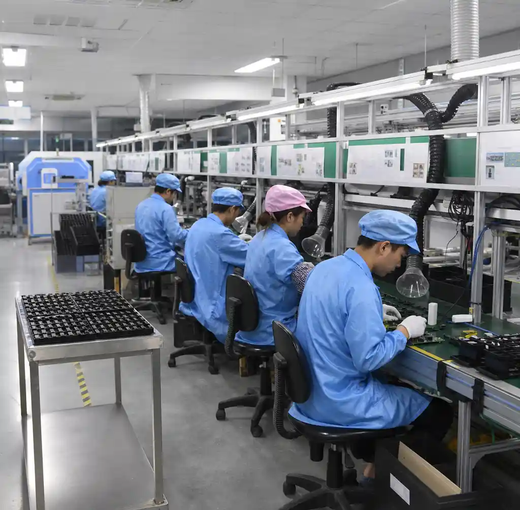 PCB assembly manufacturing line with quality control inspection