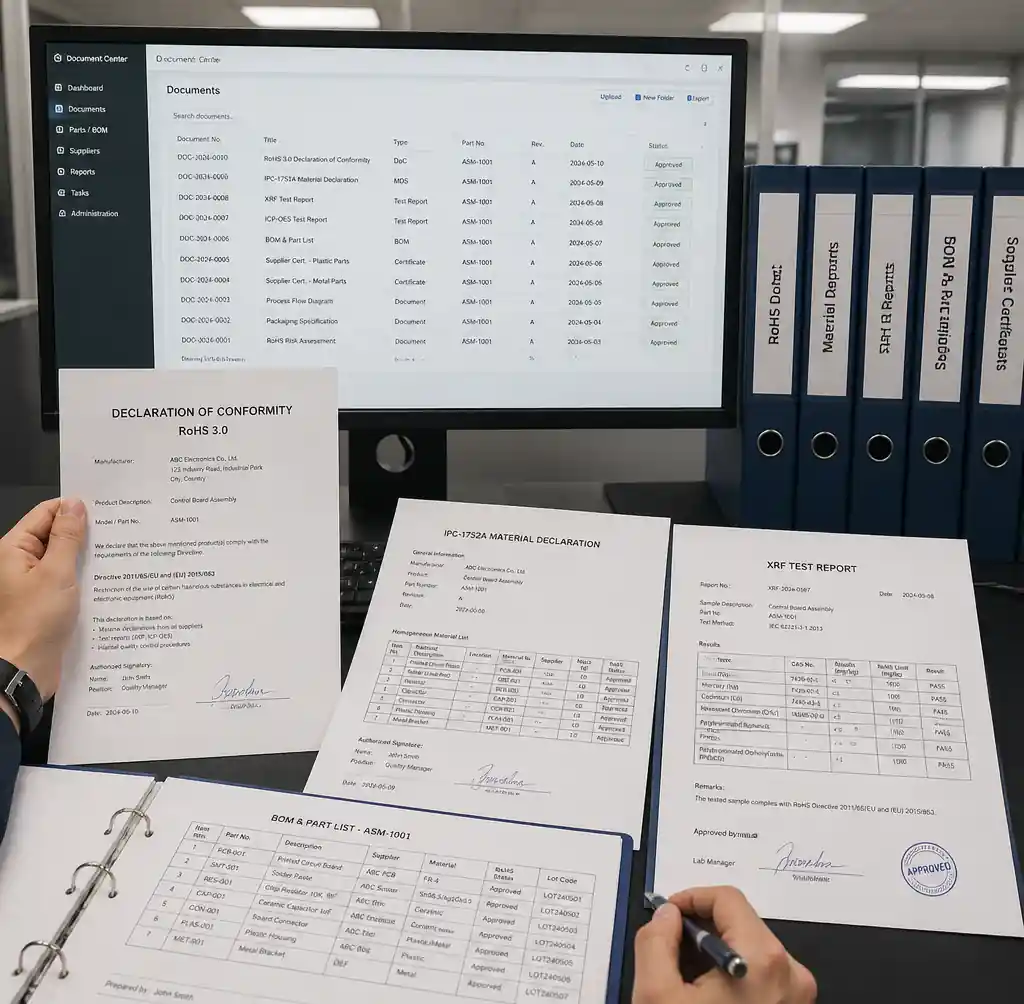 RoHS compliance documentation and technical file management