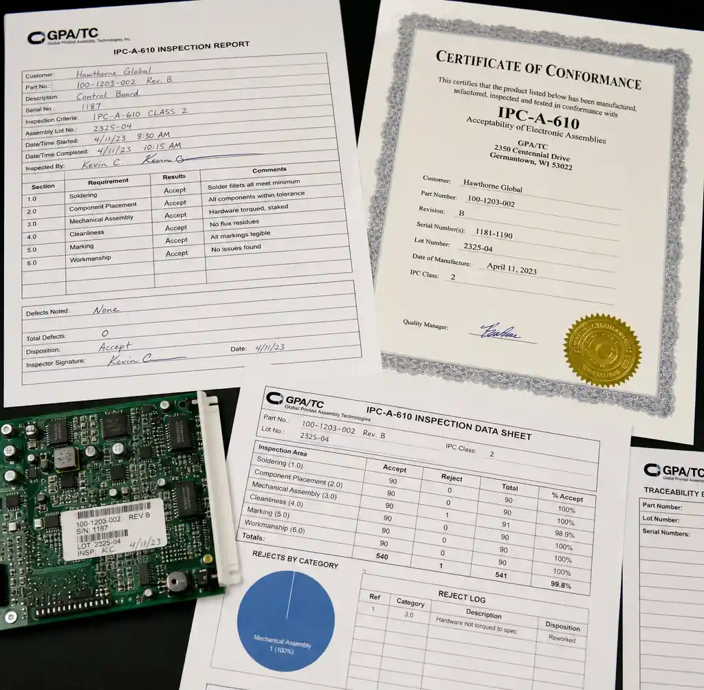 PCB assembly quality inspection report and documentation