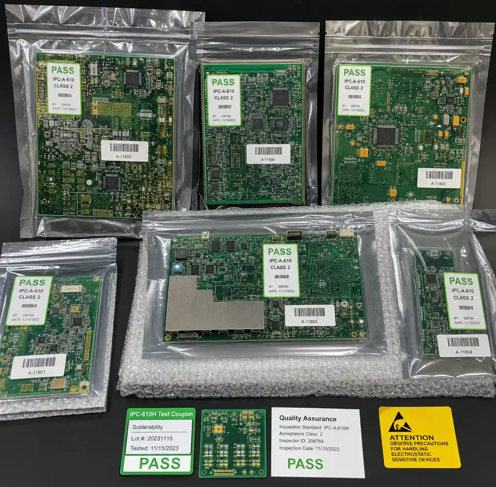 Finished PCB assemblies passed IPC-A-610 inspection ready for shipment