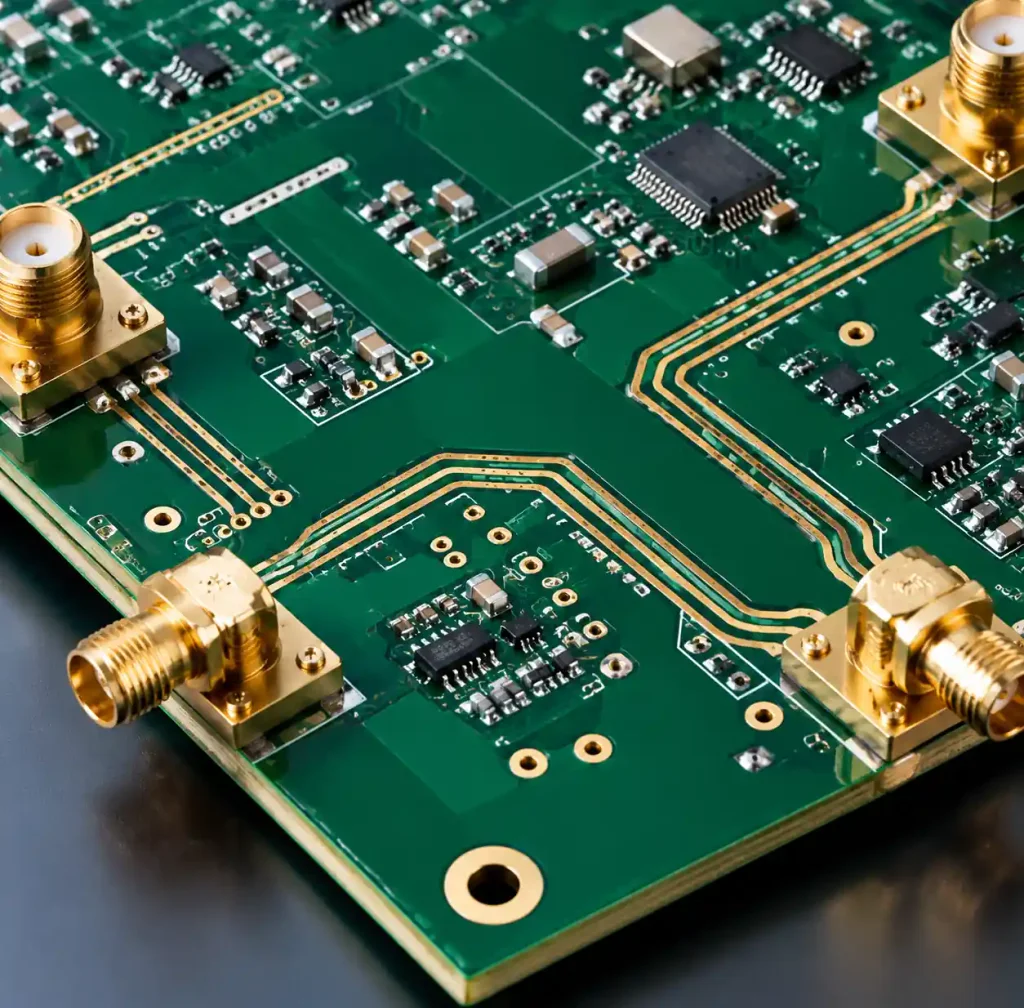 Controlled impedance PCB board showing high-speed signal traces