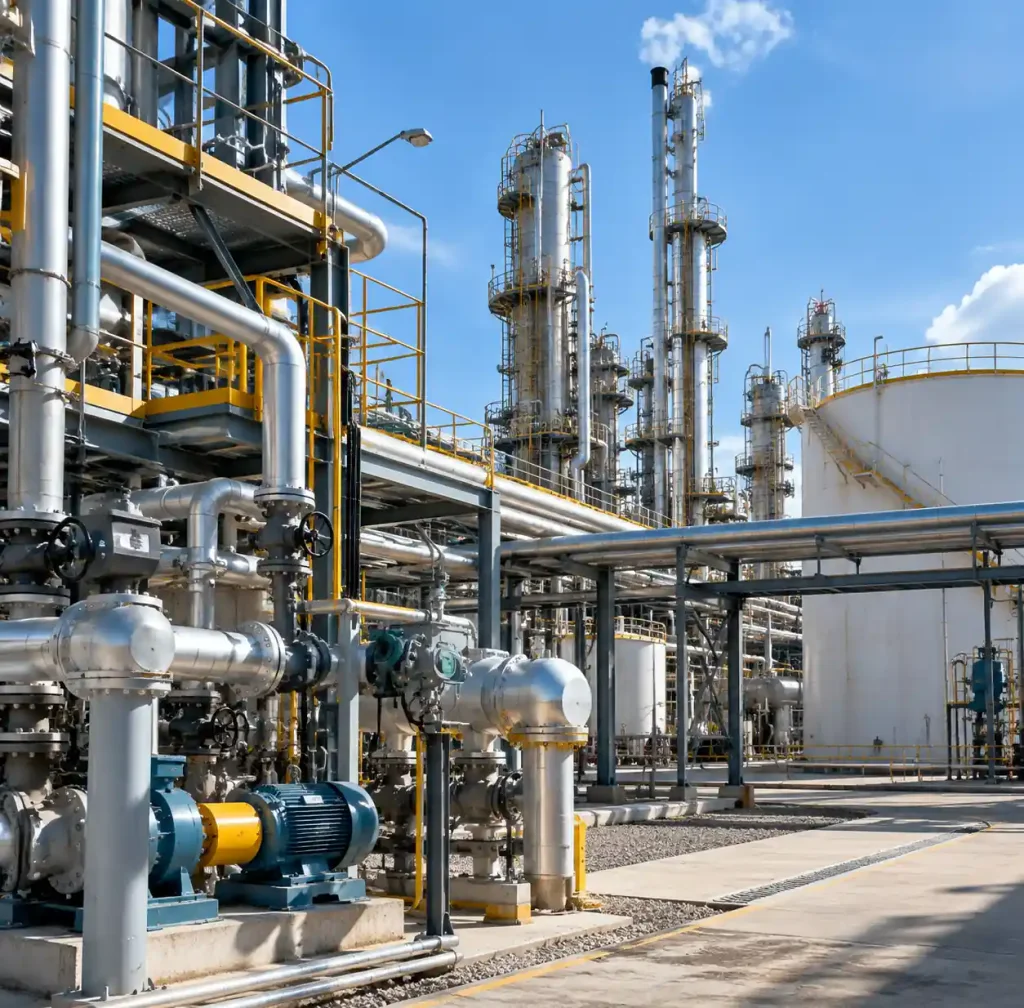 Industrial facility with explosive atmosphere hazardous zones requiring ATEX IECEx certified equipment