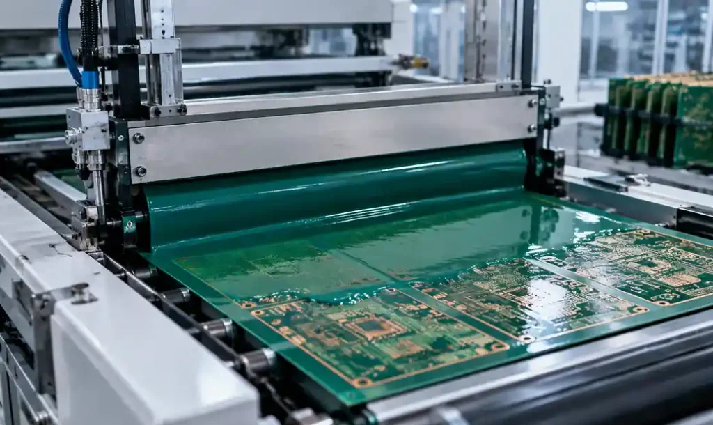 LPI soldermask application process on PCB manufacturing line