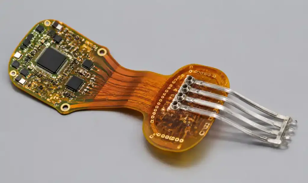Medical PCB for implantable device showing hermetic packaging and circuit board assembly