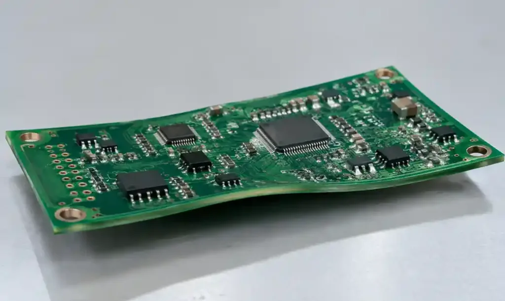 PCB warpage showing bow and twist deformation on circuit board