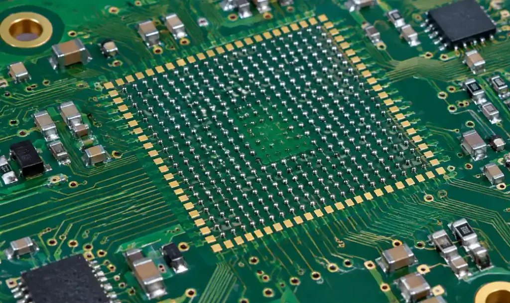 Via in pad PCB design under BGA package showing resin-filled vias