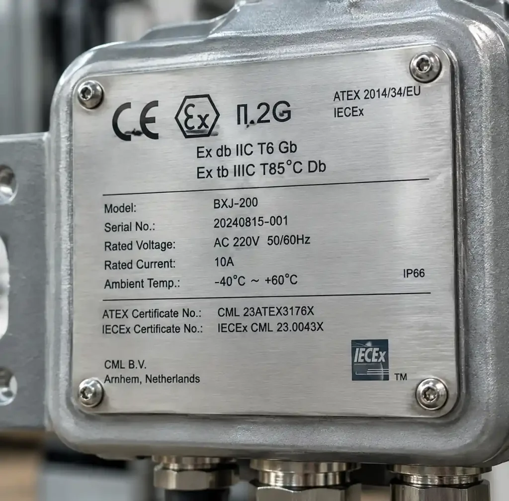 ATEX zone classification markings and equipment category labels showing Ex certification