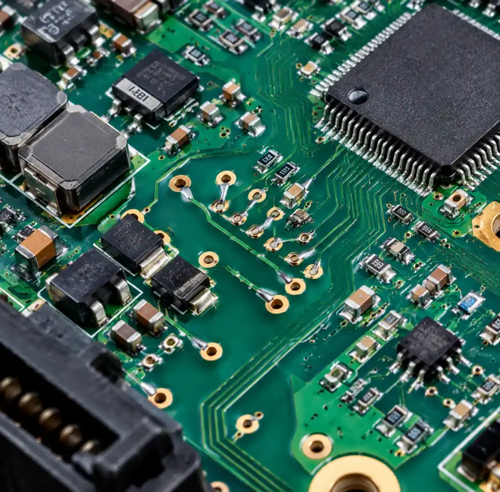 Automotive PCB assembly with teardrop connections for vibration resistance