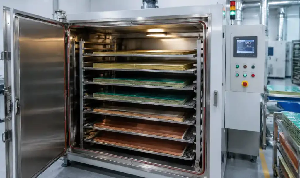 Industrial baking oven for PCB prepreg and core material moisture removal