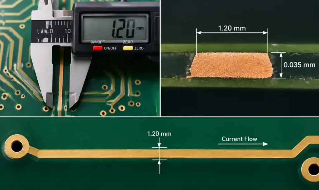 PCB trace width measurement and current calculation diagram