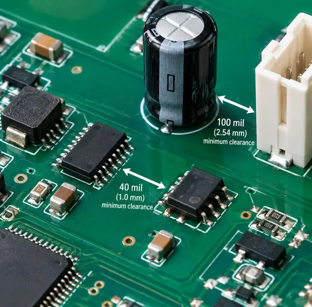 PCB component body-to-body clearance requirements for automated assembly