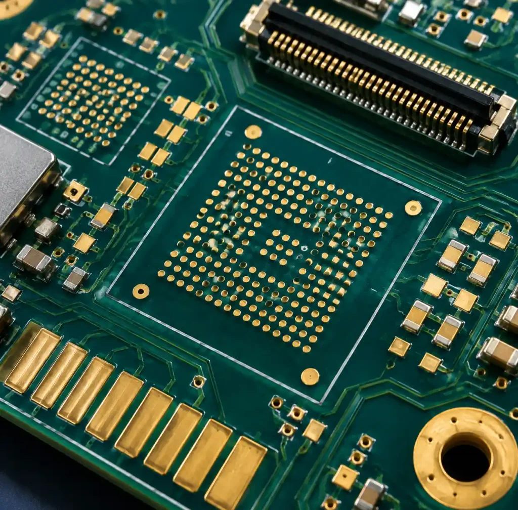 ENIG and ENEPIG surface finish on PCB pads showing gold plating
