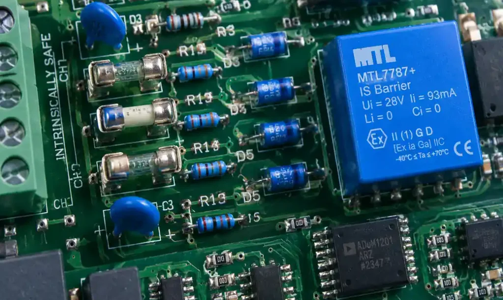 Intrinsically safe PCB circuit design with safety barriers and energy limitation components