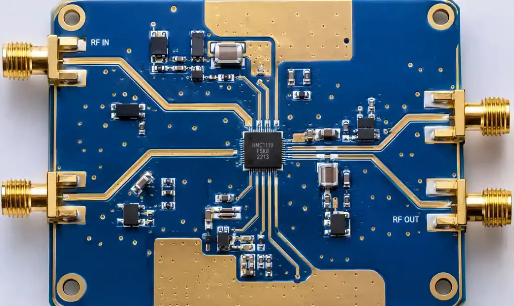RF PCB showing microstrip and stripline transmission line routing