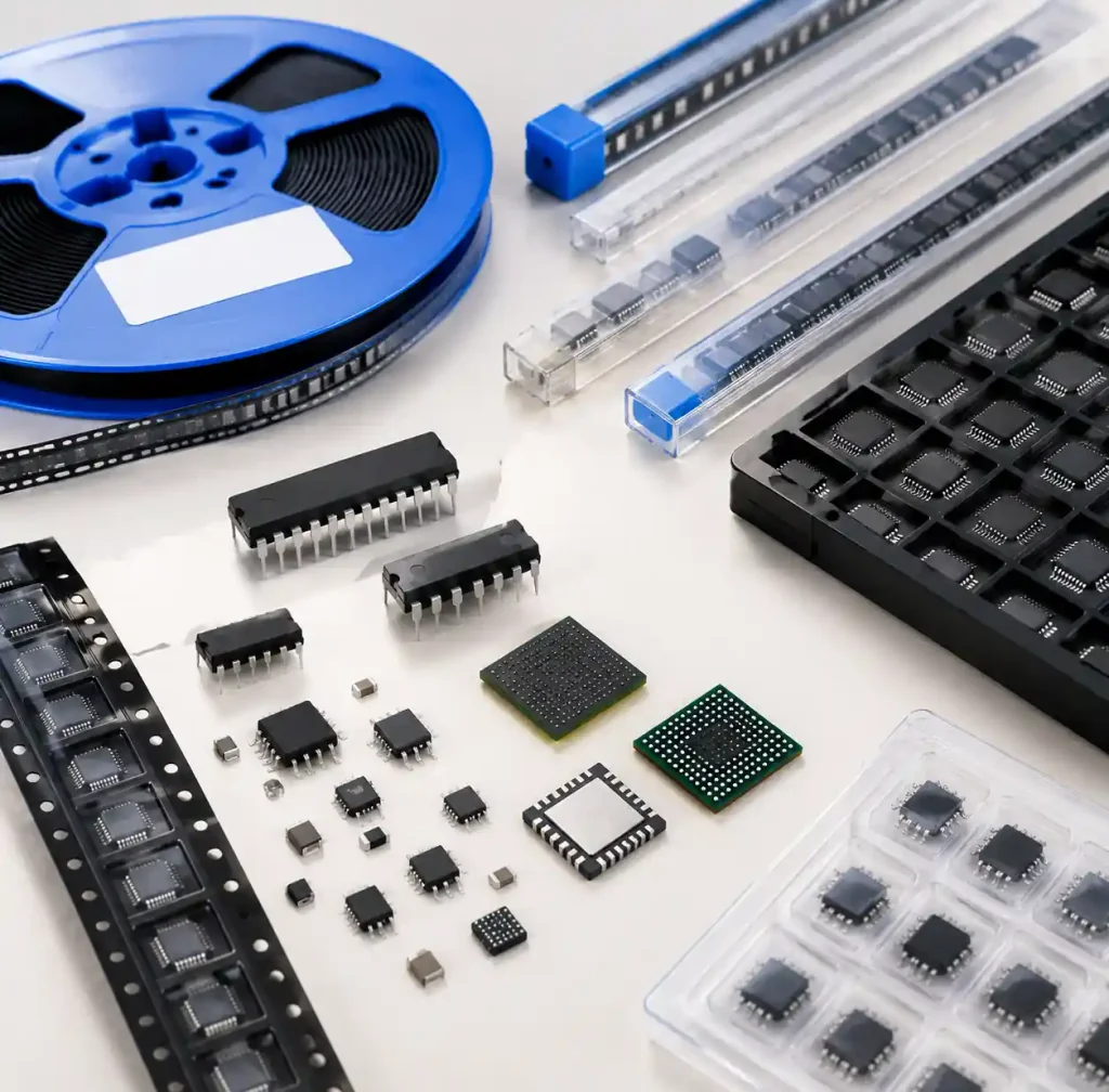 Component procurement showing different package types and MOQ considerations