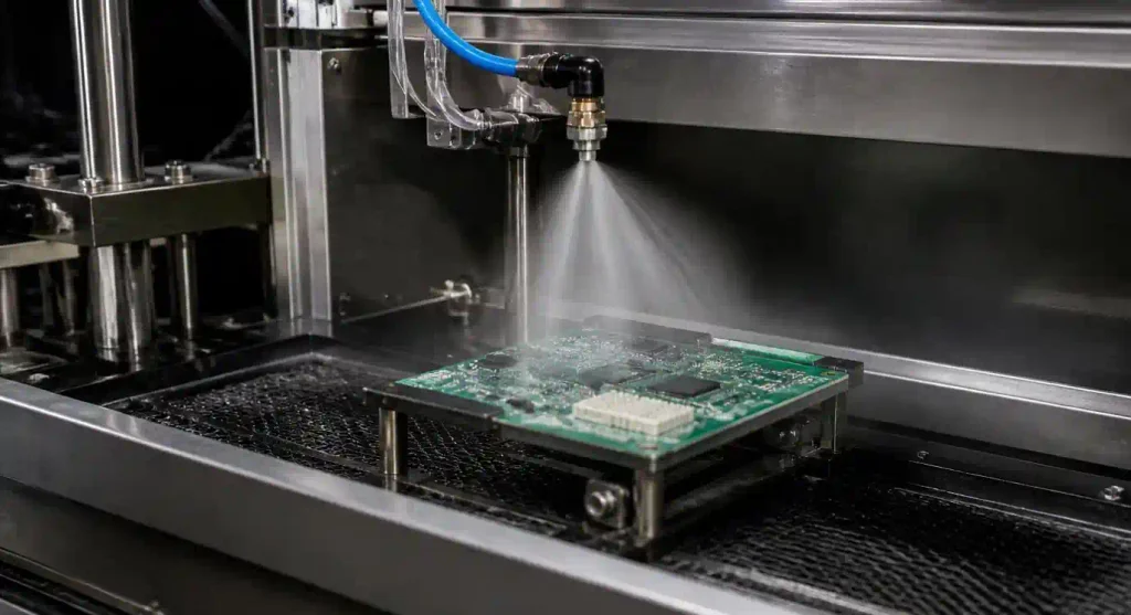 Conformal coating application on marine PCB assembly in production