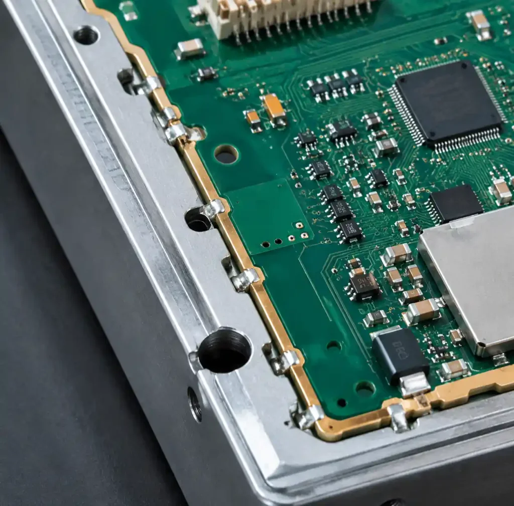 PCB edge plating providing distributed ground connections for EMI shielding application