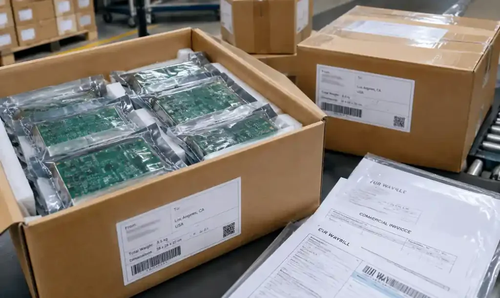 Air freight packaging of PCBs with customs documentation for North American shipping